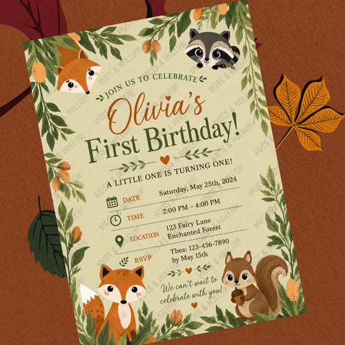 Woodland Creatures Birthday Invitation