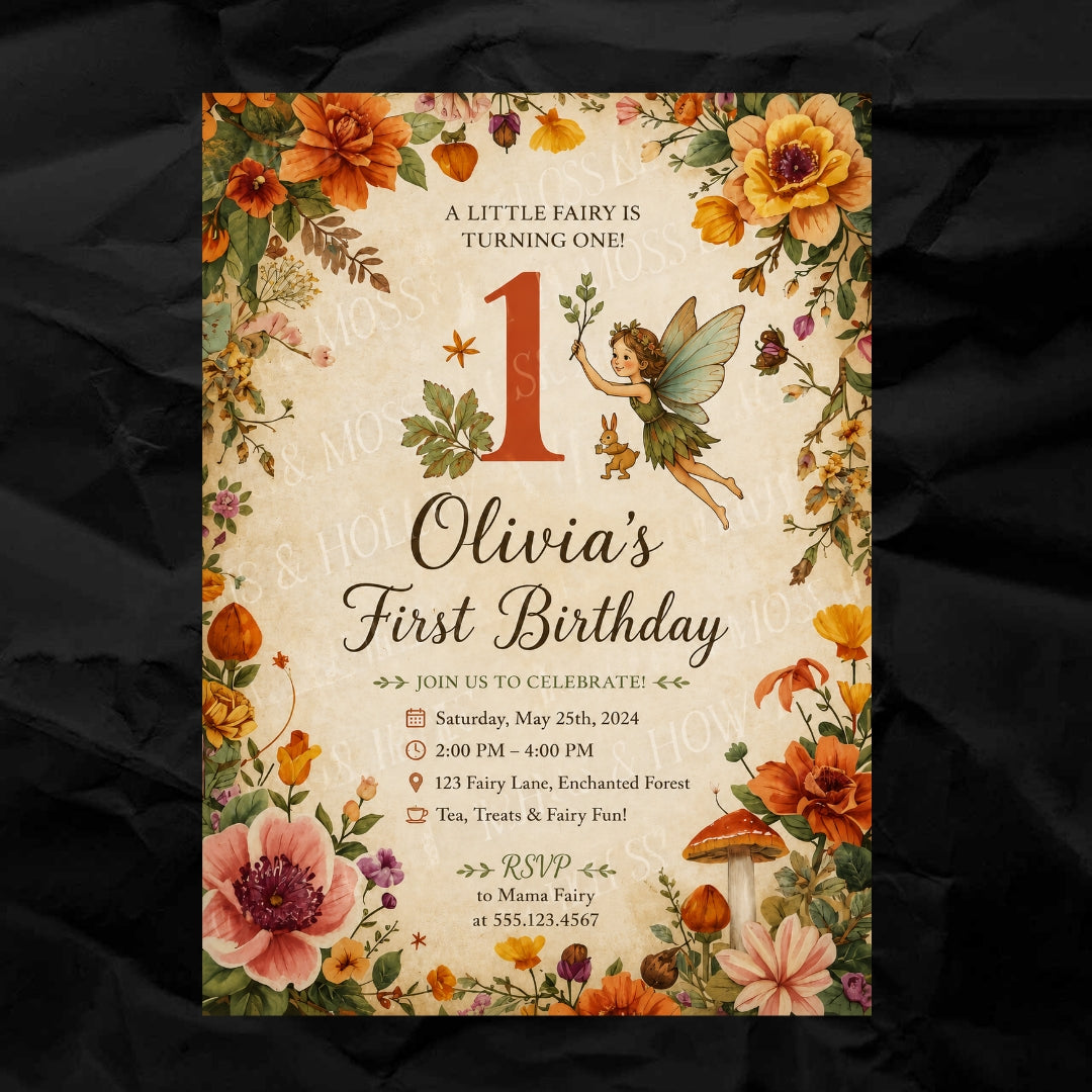 Custom Fairy First Birthday Invitation | Woodland Birthday Printable