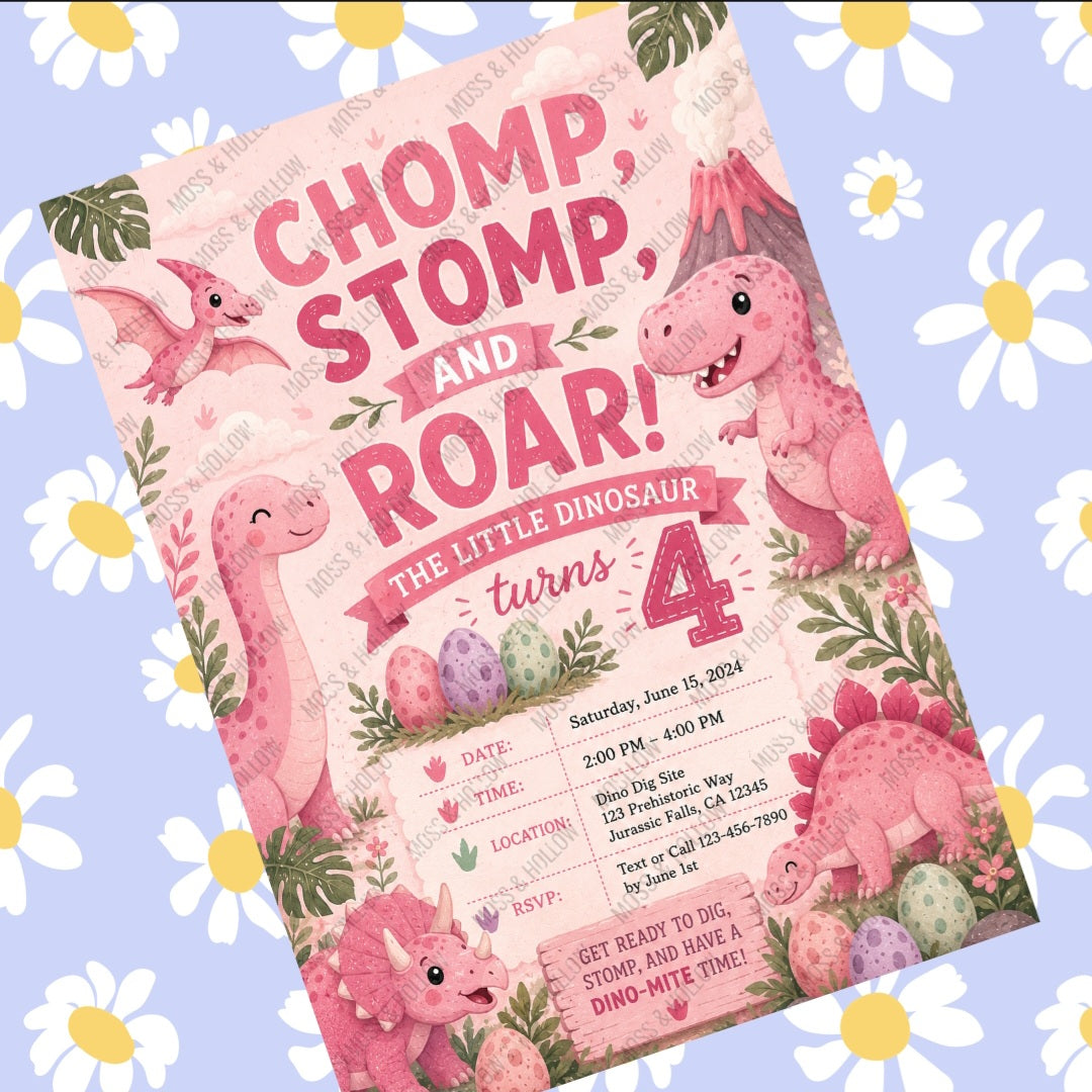 Custom Dinosaur Birthday Invitation | Chomp Stomp & Roar Party Invite