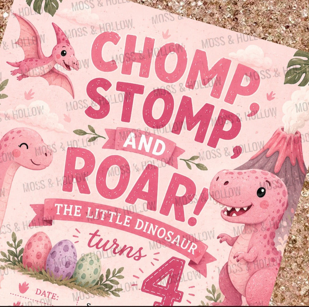 Custom Dinosaur Birthday Invitation | Chomp Stomp & Roar Party Invite