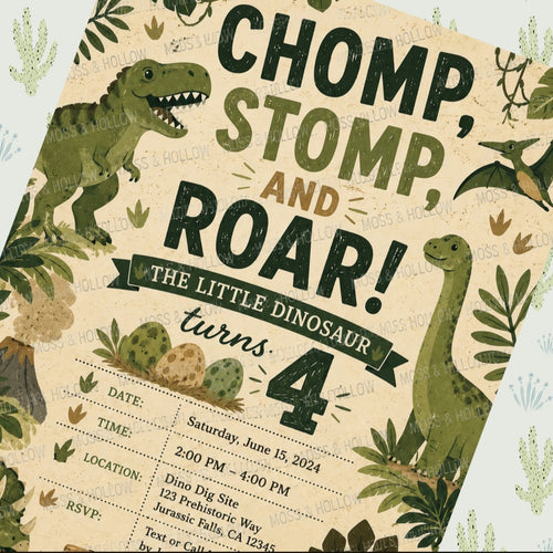 Custom Dinosaur Birthday Invitation | Chomp Stomp & Roar Party Invite