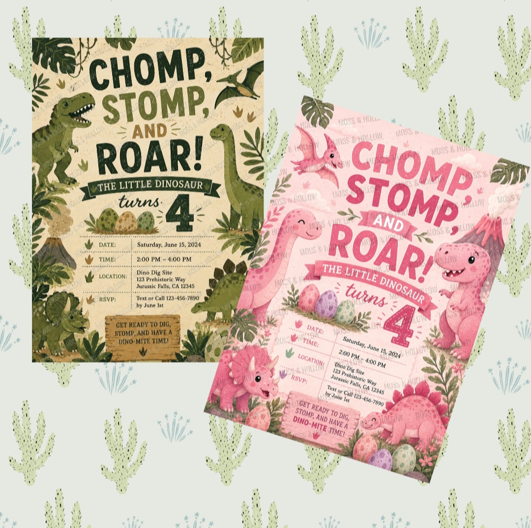Custom Dinosaur Birthday Invitation | Chomp Stomp & Roar Party Invite