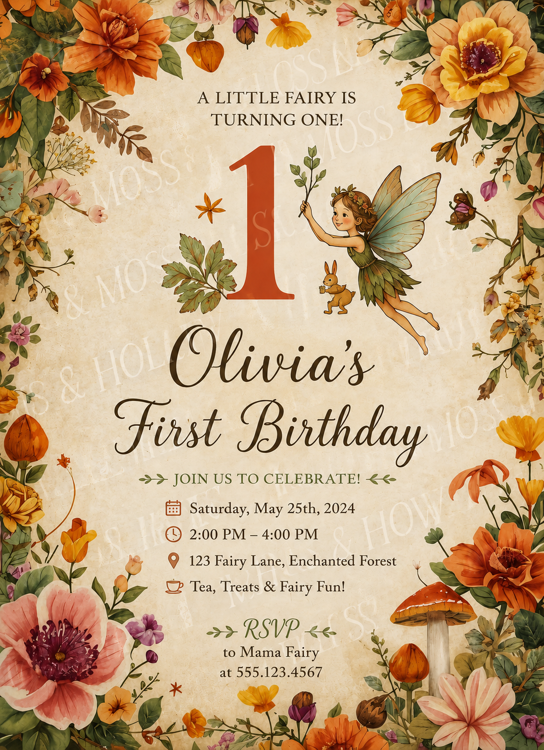 Custom Fairy First Birthday Invitation | Woodland Birthday Printable