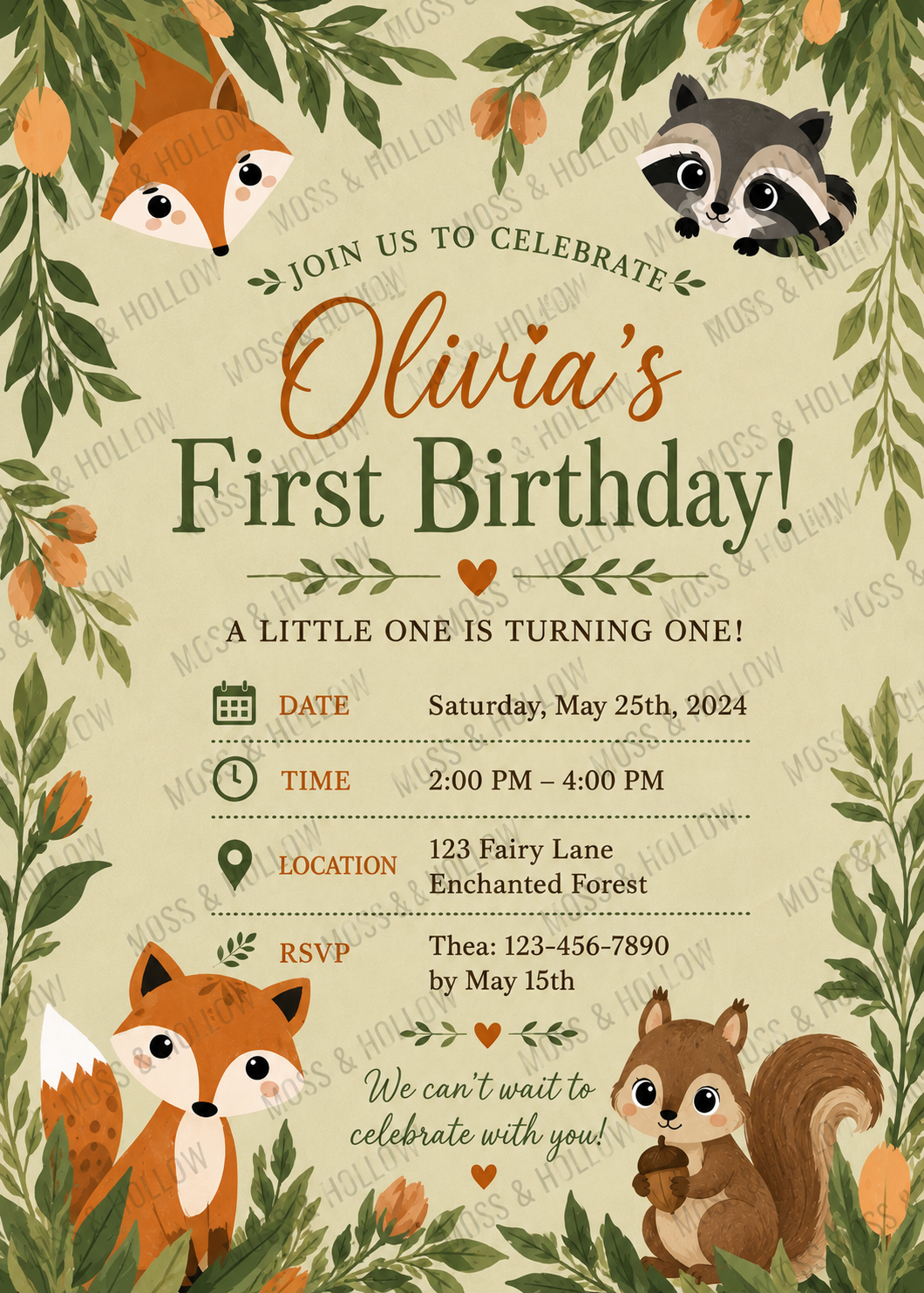 Woodland Creatures Birthday Invitation